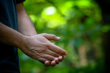 Hand joints of a man. Concept of rheumatic arthritis, rheumatism, gout, joint swelling or arthralgia