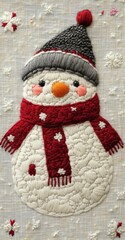 Wall Mural - Christmas cute funny snowman in embroidery style