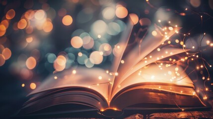 Poster - Open Book with Fairy Lights and Bokeh