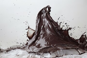 Wall Mural - Capture a stream of melted chocolate pouring in slow motion, creating a delicate, veil - like structure as it falls