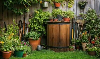 Compost bin in a garden with edging and a view of the soil