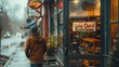 © LuvTK - A photograph of a small business owner sadly putting up a 'Going Out of Business' sign on the storefront window, with empty shelves visible inside.