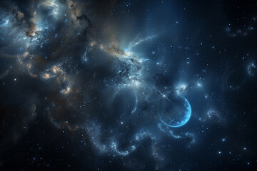 nebula in space, star cluster and dust clouds, vibrant colors and glowing stars. the background is d