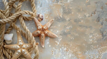 Poster - Beach holiday backdrop featuring starfish and nautical rope