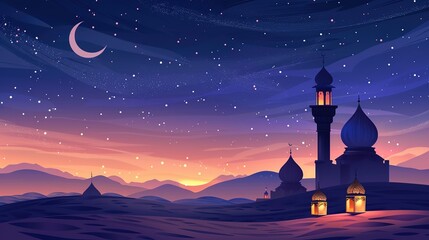 Sticker - Mosque in Desert under Starry Night