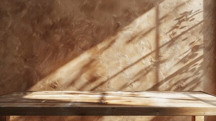 Wall Mural - A wooden table with a window in the background