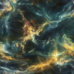 Canvas Print - Abstract cosmic nebula with swirling colors and twinkling stars.