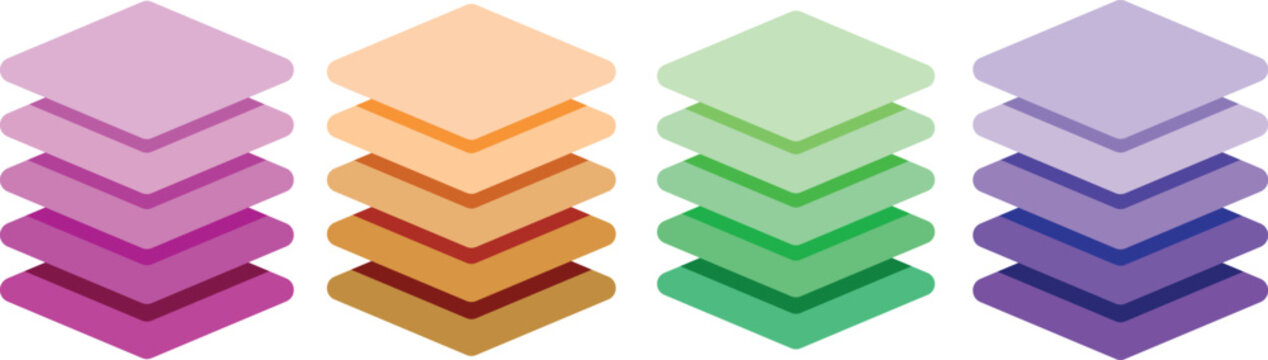Layer stack illustration. Layer tier diagram icon.