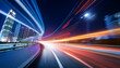 © Lilimanatasa - A futuristic, fast-moving tail of blurred light at night in a city. utilizing generative artificial intelligence