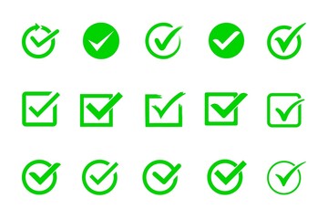 Set of  green tick mark icon  with white background