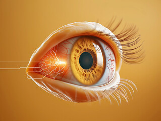 Sticker - A close up of an eye with a red line through it. The eye is surrounded by a yellow border