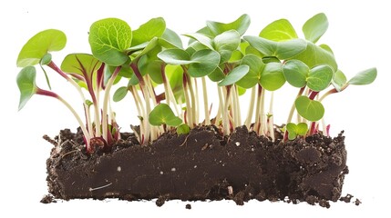 Wall Mural - Sprout growth isolated on white, transparent background, young plant growing from soil closeup;