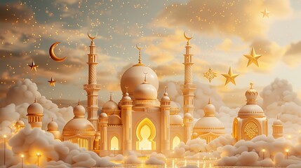 Wall Mural - The Golden Islamic Mosque Background.