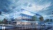 © Ajmeer - A digital blueprint of an office building with holographic elements, showcasing the innovative technology behind its construction and life cycle management in architectural design