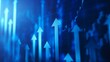 © Ajmeer - A blue background with arrows pointing upwards, representing stock market growth or business success in the financial industry graph, shows upward trends, symbolizing positive progress