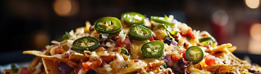 Delicious nachos topped with fresh jalapenos, cheese, and salsa, perfect for snack lovers and party gatherings.