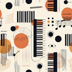 Sticker - abstract pattern with piano keys, music notes and geometric shapes.