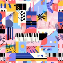 Wall Mural - colorful abstract pattern with piano keys.