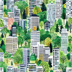 Poster - Cityscape with lush greenery.