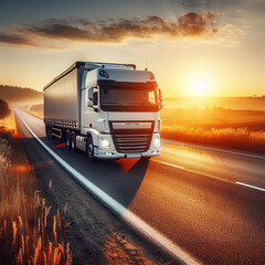 Poster - Truck in the road with mountains