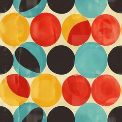 Canvas Print - Vintage Geometric Pattern with Colorful Circles.