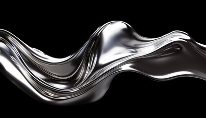 Wall Mural - abstract melted liquid chrome wavy molten gloss aluminium isolated on black background