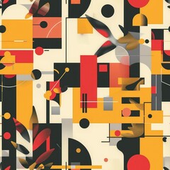Canvas Print - Abstract geometric pattern with red, yellow, black and white shapes.