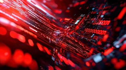 Poster - Abstract Flow of Digital Binary Codes, a mesmerizing wave of data streams, showcasing the fluidity of technology in a boundless expanse, vibrant colors and intricate patterns.