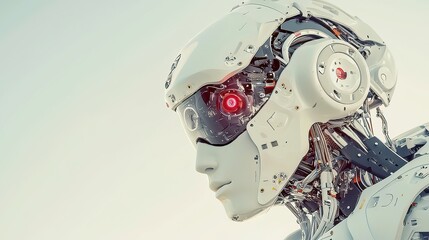 Poster - Autonomous AI Robot Pilot in Open Space, showcasing a futuristic robotic design navigating through a vast, unoccupied environment with advanced technology integration.
