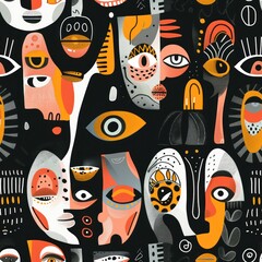 Canvas Print - Abstract Faces Pattern.
