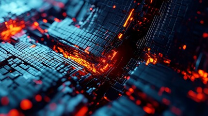 Poster - Futuristic Data Weave, a vibrant grid pulsating with luminous particles, dynamically intertwining through intricate data streams in an expansive digital landscape.