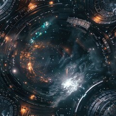 Wall Mural - futuristic spaceship window view of space.
