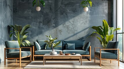 Wall Mural - Living room design background featuring table and decor