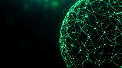 Poster - A digitally rendered globe with glowing green network connections, symbolizing technology and global communication.