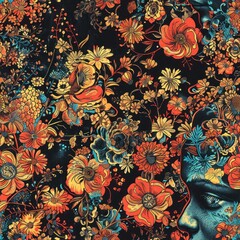 Canvas Print - Abstract floral pattern with a hidden face.