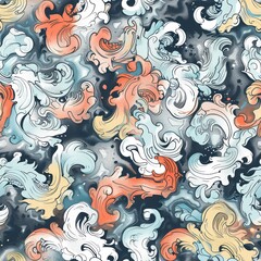 Canvas Print - Abstract seamless pattern with swirling shapes and textured background.