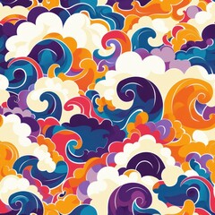 Wall Mural - Abstract Colorful Swirls and Clouds Seamless Pattern.