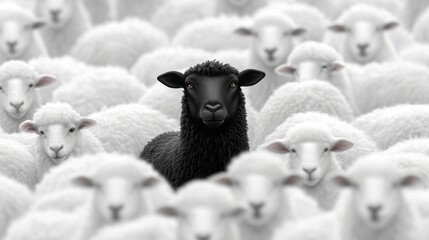 A black sheep among white sheep symbolizes individuality and leadership.