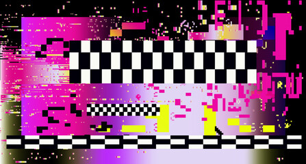 Poster - Broken glitched screen with colorful random neon pixel and flickers. Webcore style aesthetics of the early 00s internet art.