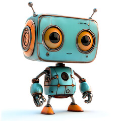 Canvas Print - Cute cartoon 3D robot isolated on white background	