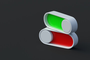 Wall Mural - red and green toggle switches on black background. modern on, off button. user interface elements. c