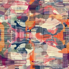 Canvas Print - Abstract seamless pattern with colorful geometric shapes and stripes.
