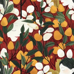 Canvas Print - Abstract floral illustration with faces.