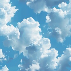 Sticker - Fluffy white clouds against a bright blue sky.