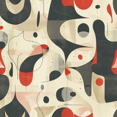 Canvas Print - Abstract geometric pattern with red, black, and beige colors.