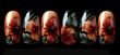 © original logo - Five artificial nails with a design featuring a hibiscus flower on a black background.