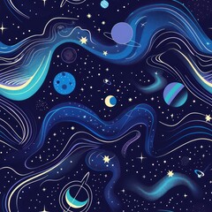 Wall Mural - abstract seamless pattern of night sky with stars and planets.