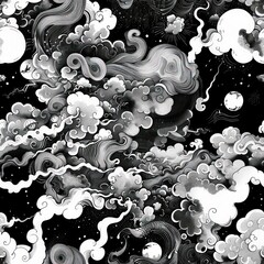 Wall Mural - Abstract swirl cloud pattern black and white.