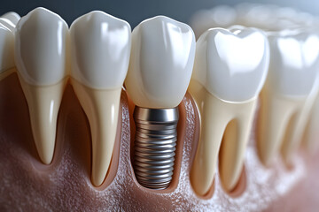 Sticker - Anatomy of healthy teeth and tooth dental implant in human dentura