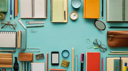 Study Tools: A variety of study tools and resources neatly arranged with ample copy space for study strategies